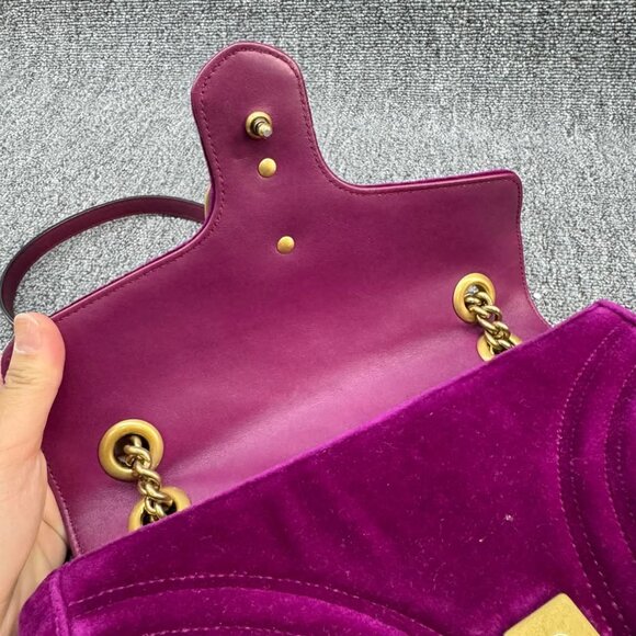 GUCCI GG Marmont Flap Purple Velvet Shoulder Bag 699-030625 - Picture 11 of 16